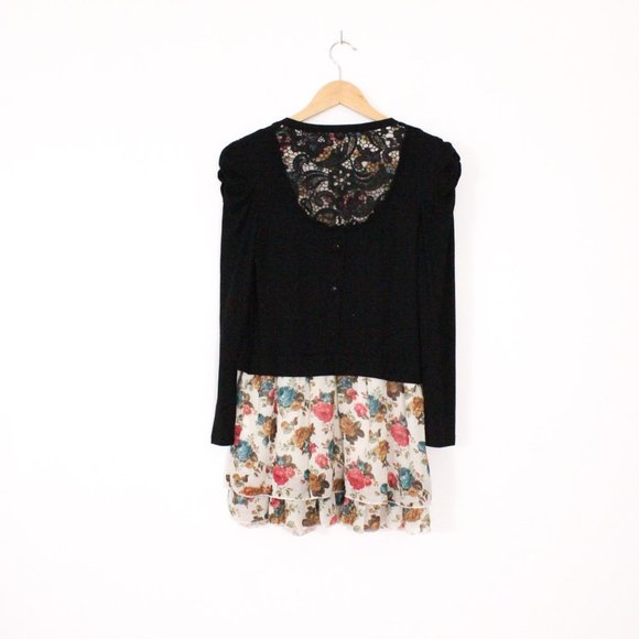 *QYXL Black Cardigan and Floral Blouse Set - Picture 7 of 8